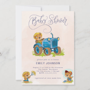 Teddy Bear Tractor Baby shower Invitation Kaart