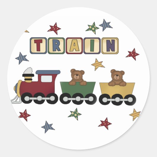 Teddy Bear Train Tshirts en Gifts Ronde Sticker (Voorkant)