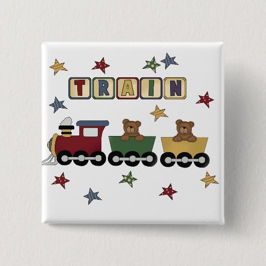 Teddy Bear Train Tshirts en Gifts Vierkante Button 5,1 Cm (Voorkant)