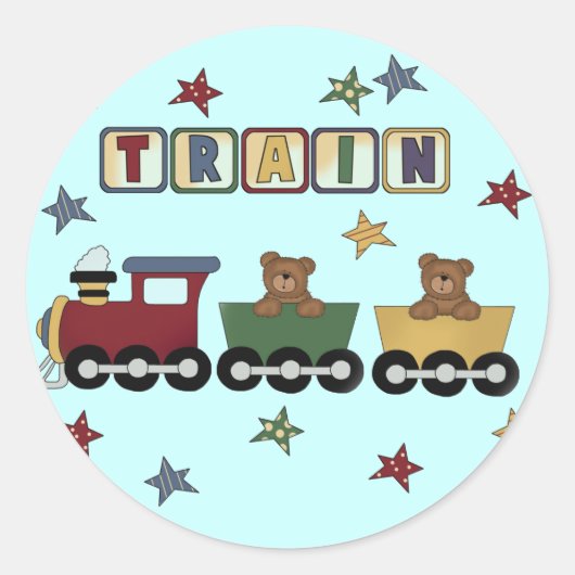 Teddy Bear Trein T-shirts en geschenken Ronde Sticker (Voorkant)