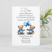 Teddy Bear Twin Baby Boy Shower Kaart (Staand voorkant)