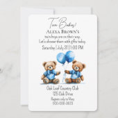 Teddy Bear Twin Baby Boy Shower Kaart (Voorkant)