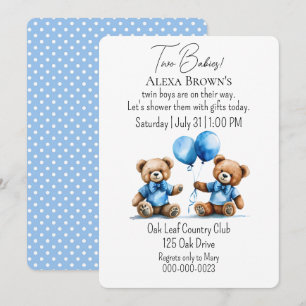 Teddy Bear Twin Baby Boy Shower Kaart
