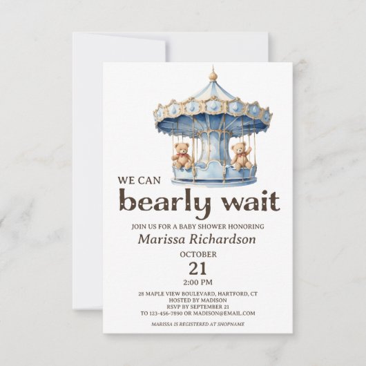 Teddy Bear Twin Boys Baby shower Kaart (Voorkant)