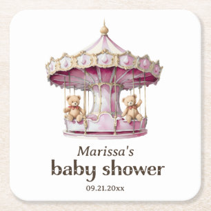 Teddy Bear Twin Girl Baby shower Papier Onderzette Kartonnen Onderzetters