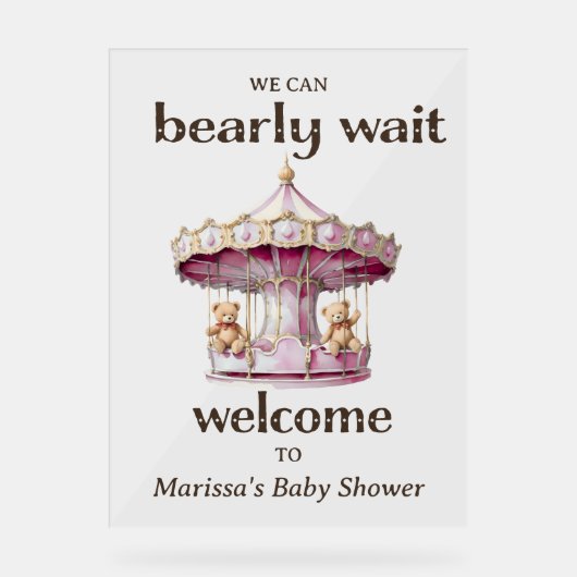 Teddy Bear Twin Girl Baby shower Welkom Acryl Bord (Voorkant)