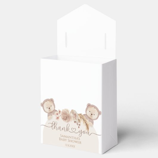 Teddy Bear Twins Baby shower Boho Floral Bedankdoosjes (Geopend)