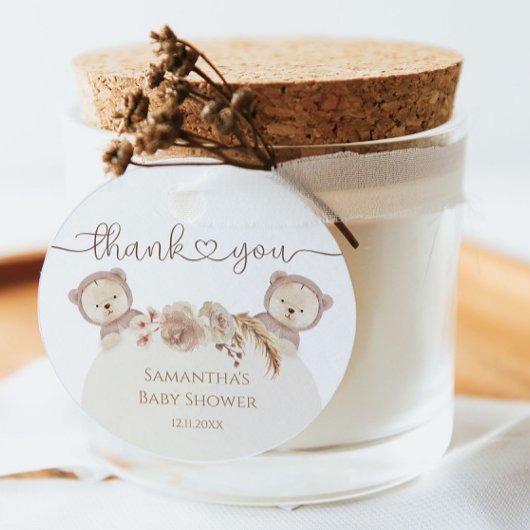 Teddy Bear Twins Baby shower Boho Floral Bedankjes Labels