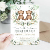 Teddy Bear Twins Baby shower Greenery Gold Balloon Kaart