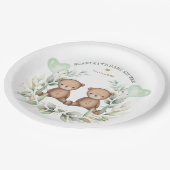 Teddy Bear Twins Greenery Balloons Baby shower Papieren Bordje (Gekanteld)