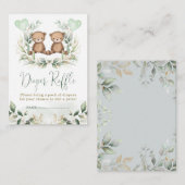 Teddy Bear Twins Greenery Gold Diaper Raffle Baby Informatiekaartje (Voorkant / Achterkant)