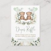 Teddy Bear Twins Greenery Gold Diaper Raffle Baby Informatiekaartje (Voorkant)