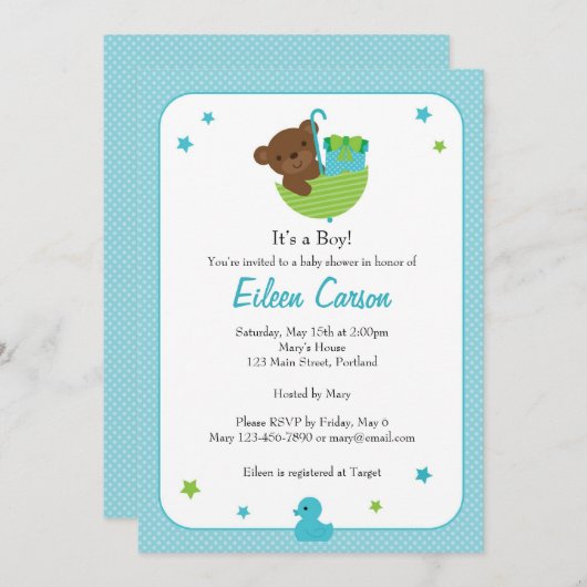 Teddy Bear Uitnodiging (Voorkant / Achterkant)