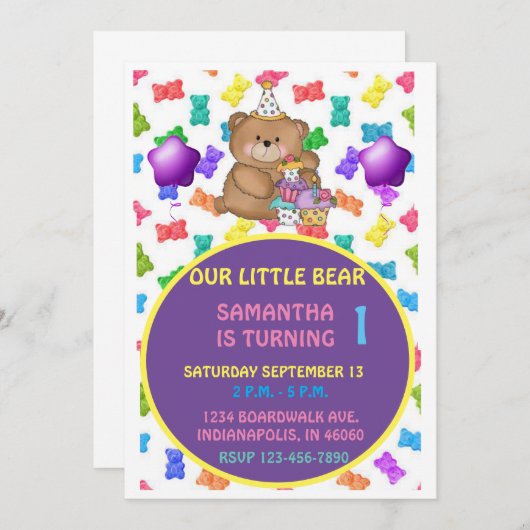 Teddy Bear Uitnodiging | Kinder uitnodiging (Voorkant / Achterkant)