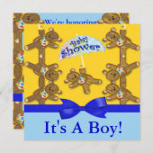 Teddy Bear Umbrella Boy Baby shower Kaart (Voorkant / Achterkant)