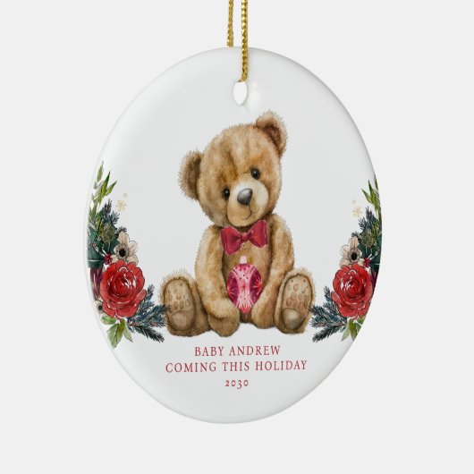 Teddy Bear Vakantie Baby Aankondiging Keepsake Keramisch Ornament (Rechts)