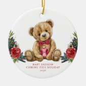 Teddy Bear Vakantie Baby Aankondiging Keepsake Keramisch Ornament (Voorkant)