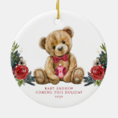 Teddy Bear Vakantie Baby Aankondiging Keepsake Keramisch Ornament (Achterkant)