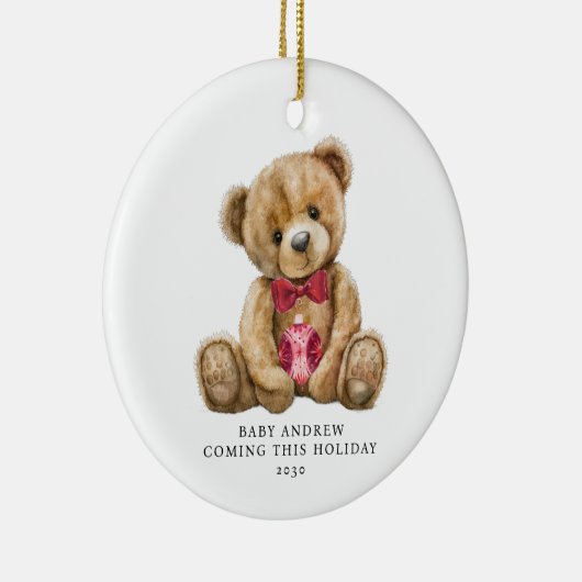 Teddy Bear Vakantie Baby Aankondiging Keepsake Keramisch Ornament (Rechts)