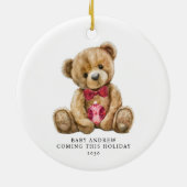 Teddy Bear Vakantie Baby Aankondiging Keepsake Keramisch Ornament (Achterkant)