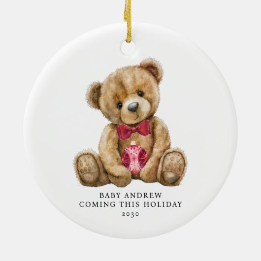 Teddy Bear Vakantie Baby Aankondiging Keepsake Keramisch Ornament (Achterkant)