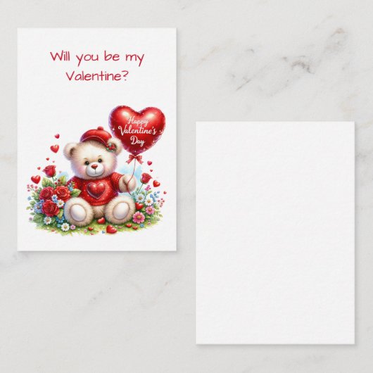 Teddy Bear Valentijn Class Exchange Flat Kaart Notitiekaartje (Voorkant / Achterkant)