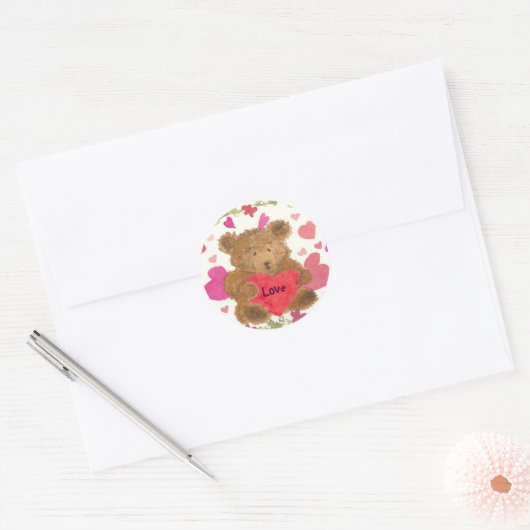 Teddy Bear Valentijn Ronde Sticker (Envelop)