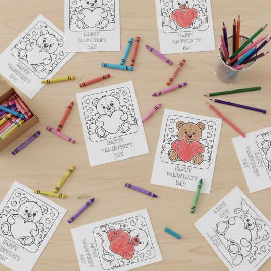 Teddy Bear Valentine's Day Coloring for Students  Briefkaart