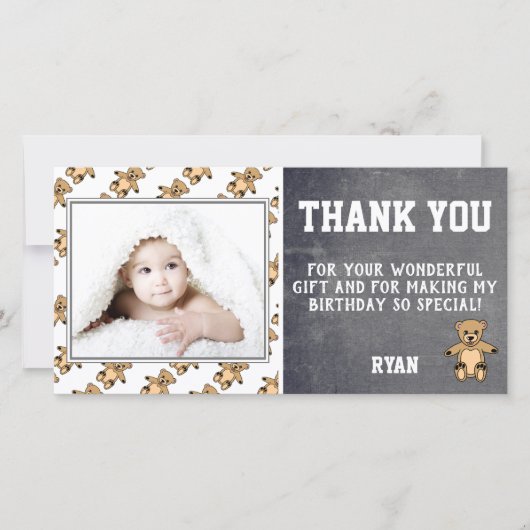 Teddy Bear Verjaardag Dank u Fotokaart Kinder Bedankkaart (Voorkant)