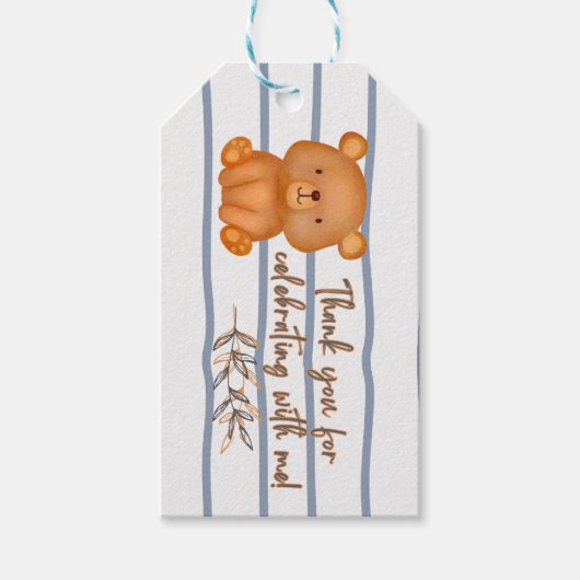 Teddy Bear Verjaardag Favor Tag Cadeaulabel (Voorkant)