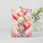 Teddy Bear Verjaardag Girl's Party Custom Details Kaart (Staand voorkant)