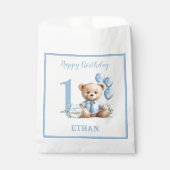 Teddy Bear Verjaardag Jongen Blauw Beige Favor Bag Bedankzakje (Voorkant)