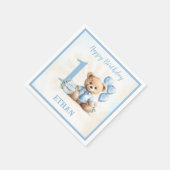 Teddy Bear Verjaardag Jongen Blauw Beige Papier Se Servet (Hoek)