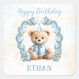 Teddy Bear Verjaardag Kleine Jongen Blauwe Sticker