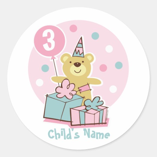 Teddy Bear Verjaardag Sticker - Gepersonaliseerd (Voorkant)