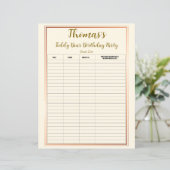 Teddy Bear verjaardagsfeestje gastenlijst (Staand voorkant)