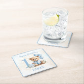 Teddy Bear Verjaardagsjongen Blauw Beige Papier On Kartonnen Onderzetters (Insitu)