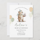 Teddy Bear verjaardagsuitnodiging, Beary 1st Birth Kaart (Voorkant)