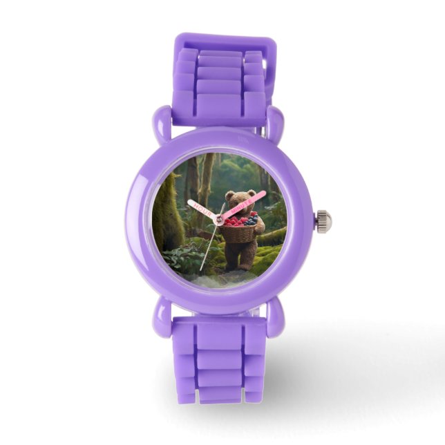 Teddy Bear Verzamelen Bessen Kunst voor Kinderen Horloge (Voorkant)