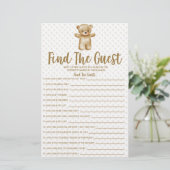 Teddy Bear vindt het spel van het gastBaby shower Briefpapier (Staand voorkant)