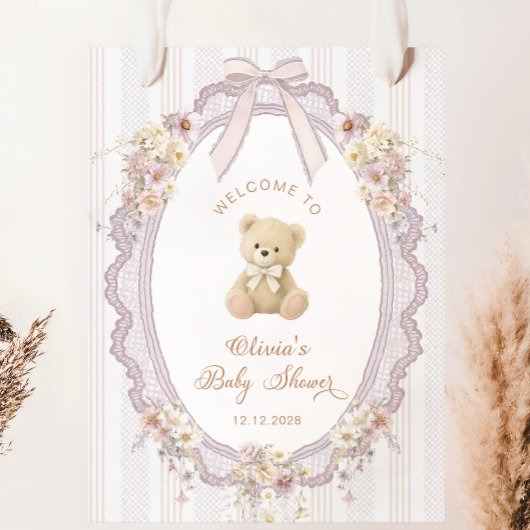 Teddy Bear Vintage Bow Baby Shower Welcome Poster