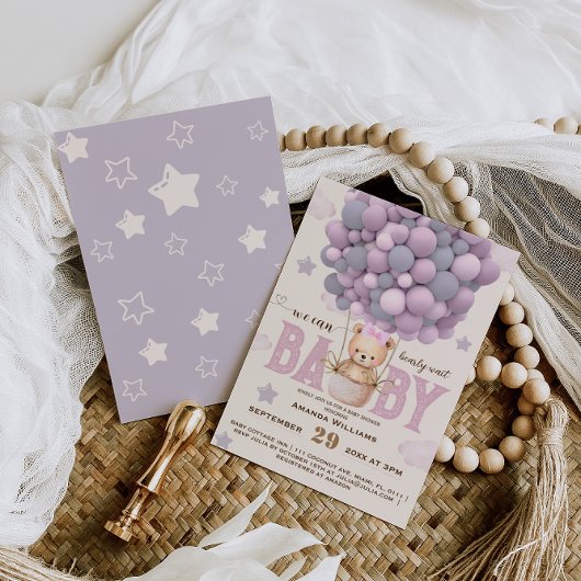 Teddy Bear Violet Roze Baby Meisje Douche Kaart