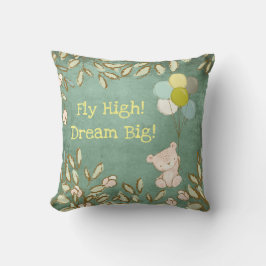 Teddy Bear vliegt met hoogdroomballonnen Groene ty Kussen