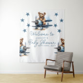Teddy Bear Vliegtuig Baby shower Achtergrond Wandkleed (In situ)