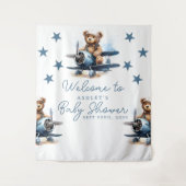 Teddy Bear Vliegtuig Baby shower Achtergrond Wandkleed (Voorkant)