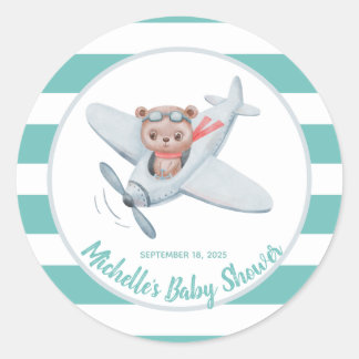 Teddy Bear Vliegtuig Baby Shower Geslacht Neutraal Ronde Sticker