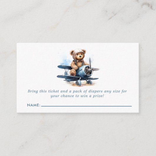 Teddy Bear Vliegtuig Baby shower Luier Raffle Informatiekaartje (Voorkant)