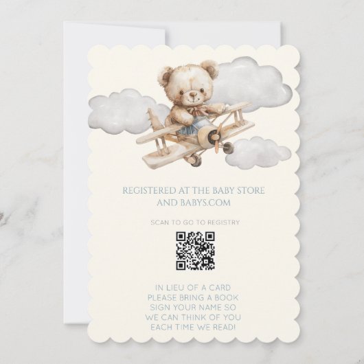 Teddy Bear Vliegtuig Baby shower Uitnodiging (Achterkant)