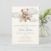 Teddy Bear Vliegtuig Baby shower Uitnodiging (Staand voorkant)