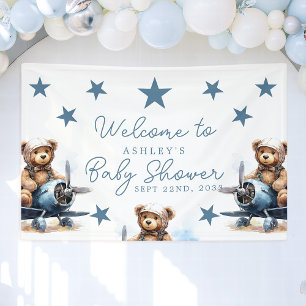 Teddy Bear Vliegtuig Baby shower Welkom Spandoek